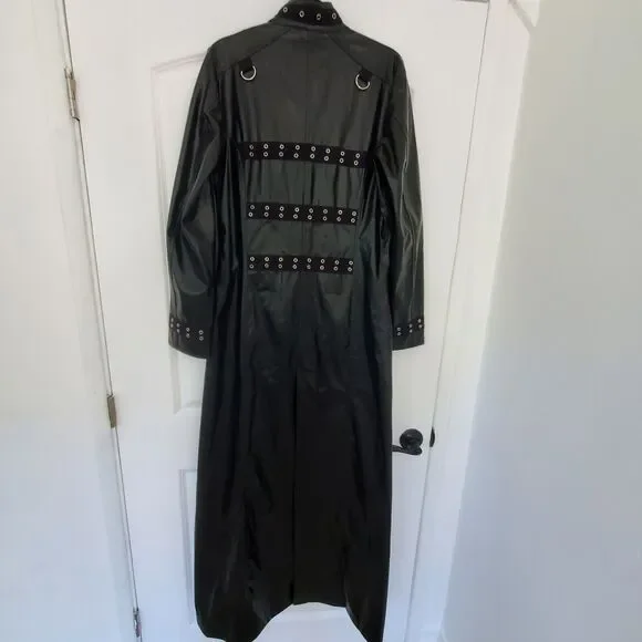 VTG TRIPP NYC Black Trench Coat Jacket Punk Gothic Hellraiser Bondage Men's M - Picture 15 of 16